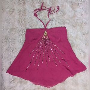 Y2K Sheer Sequin Babydoll Halter Top